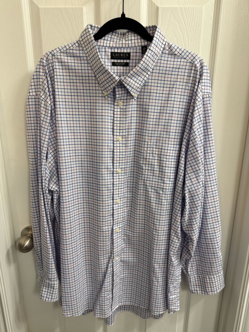 Ralph Lauren White Button-Down Shirt with Blue Check